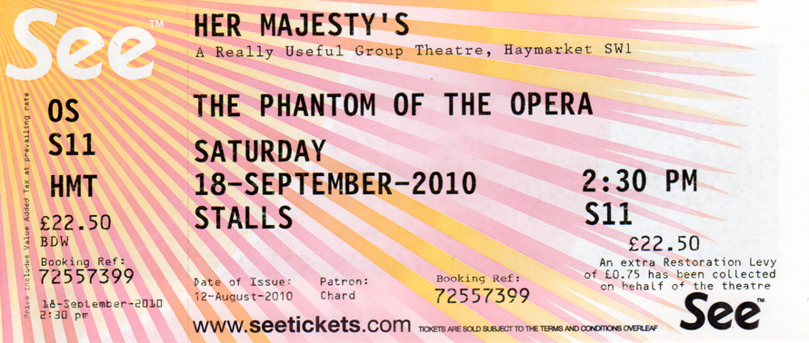 THE PHANTOM OF THE OPERA Ticket